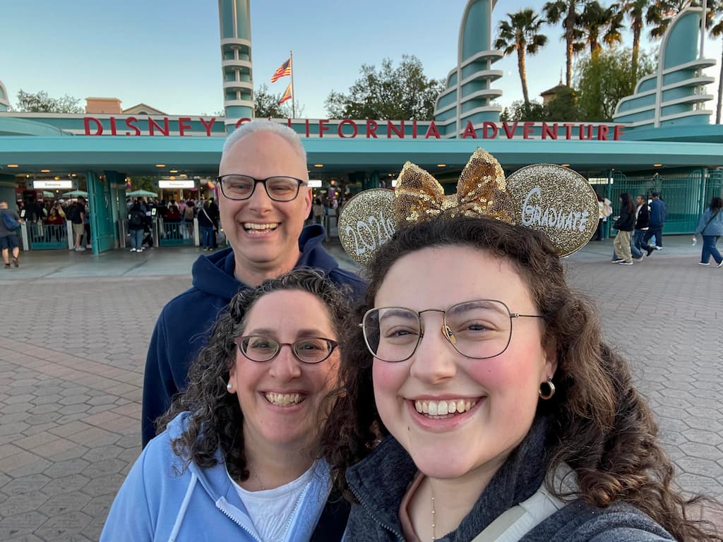Shoshanna with family at Disney California Adventure Park